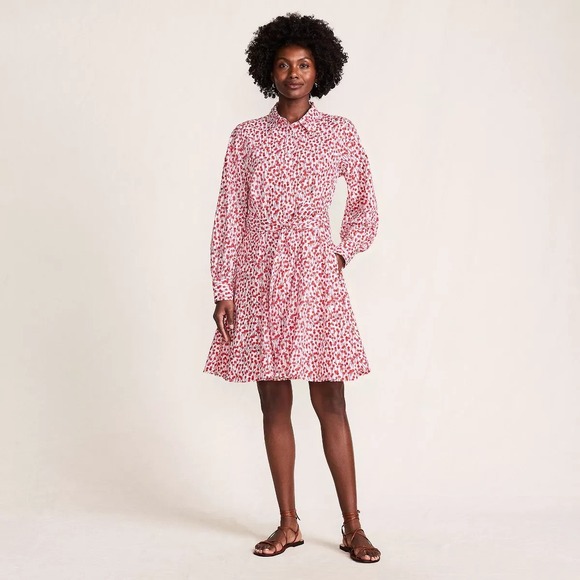 Lands' End Dresses & Skirts - Lands' End Cotton Poplin Belted Button Front Floral Shirt Dress Godets Size L